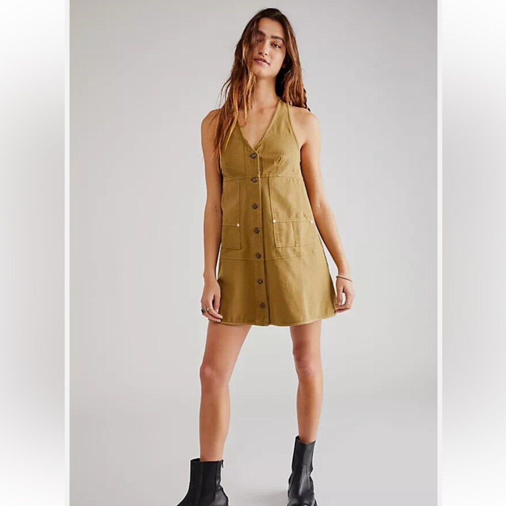 Free People Olive Button-Front Mini Dress